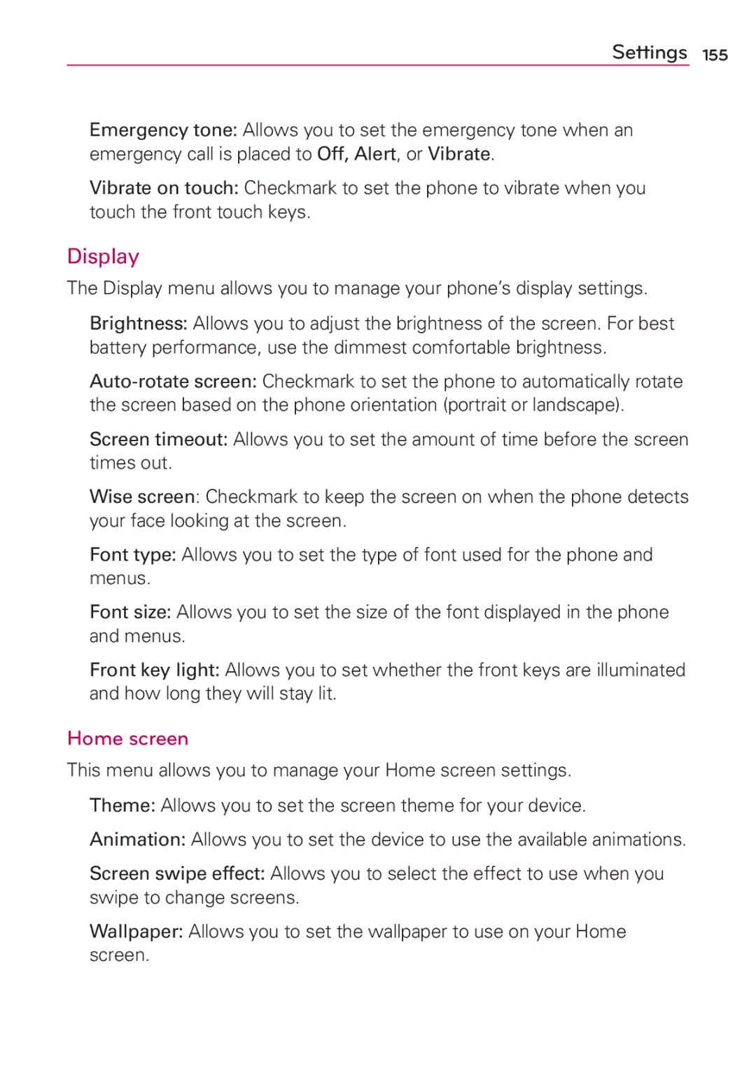 LG Electronics MFL67696601 manual Display, Home screen 