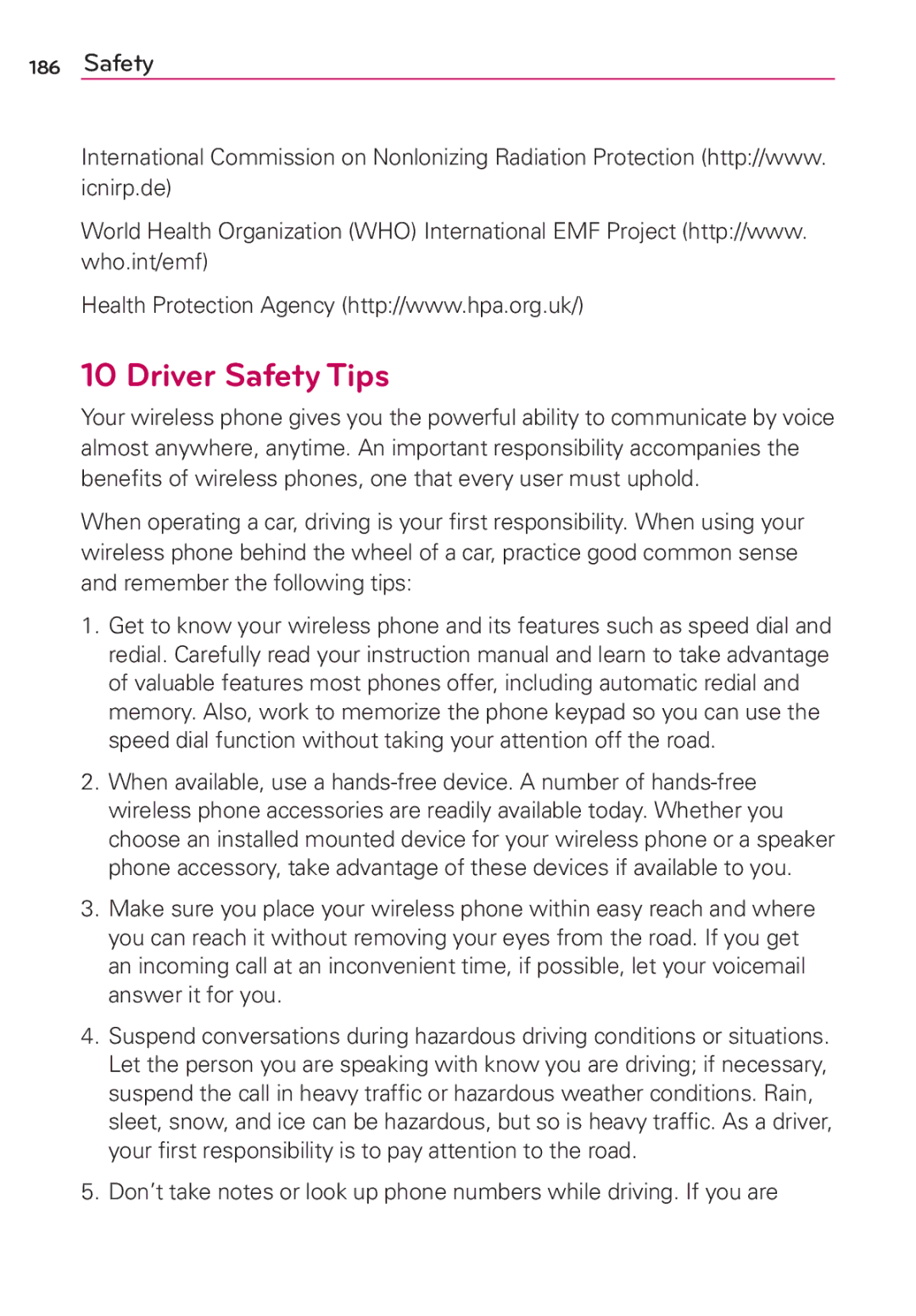 LG Electronics MFL67696601 manual Driver Safety Tips 