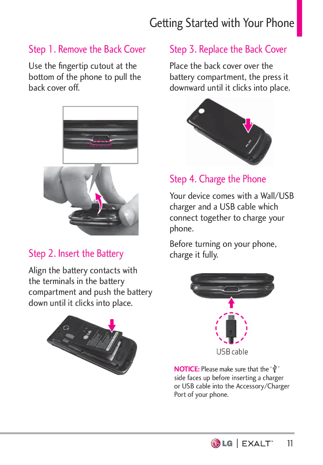 LG Electronics MFL67874301 manual Insert the Battery, Charge the Phone 