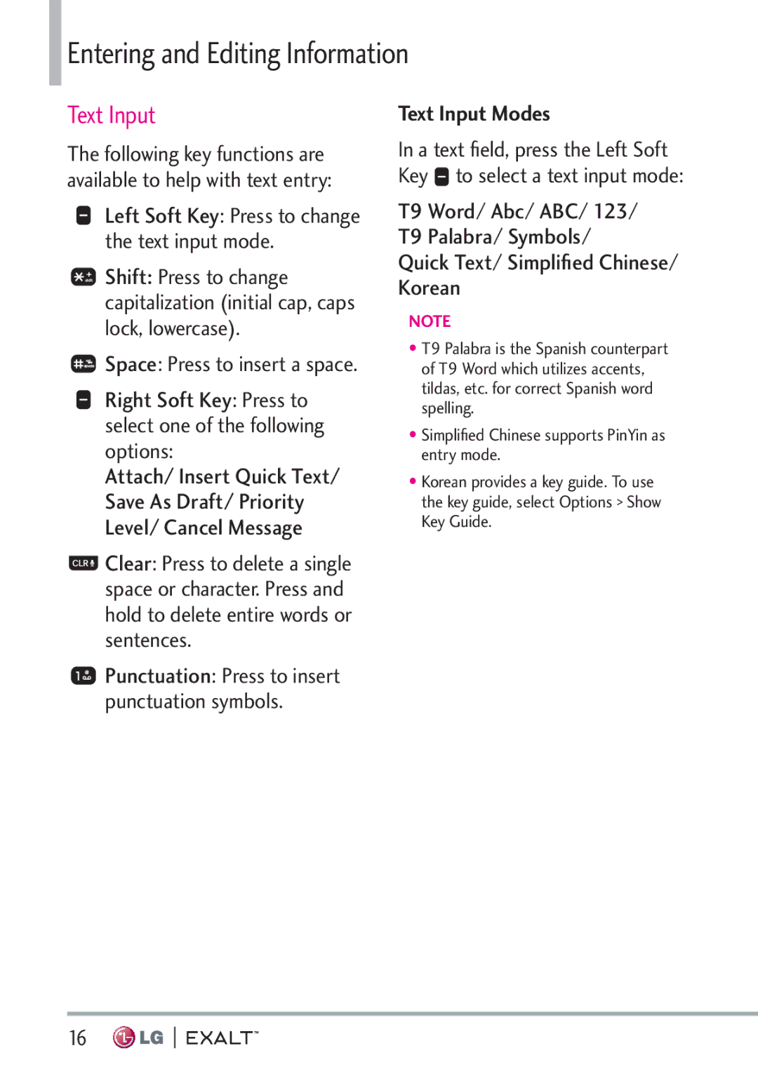 LG Electronics MFL67874301 manual Text Input Modes 