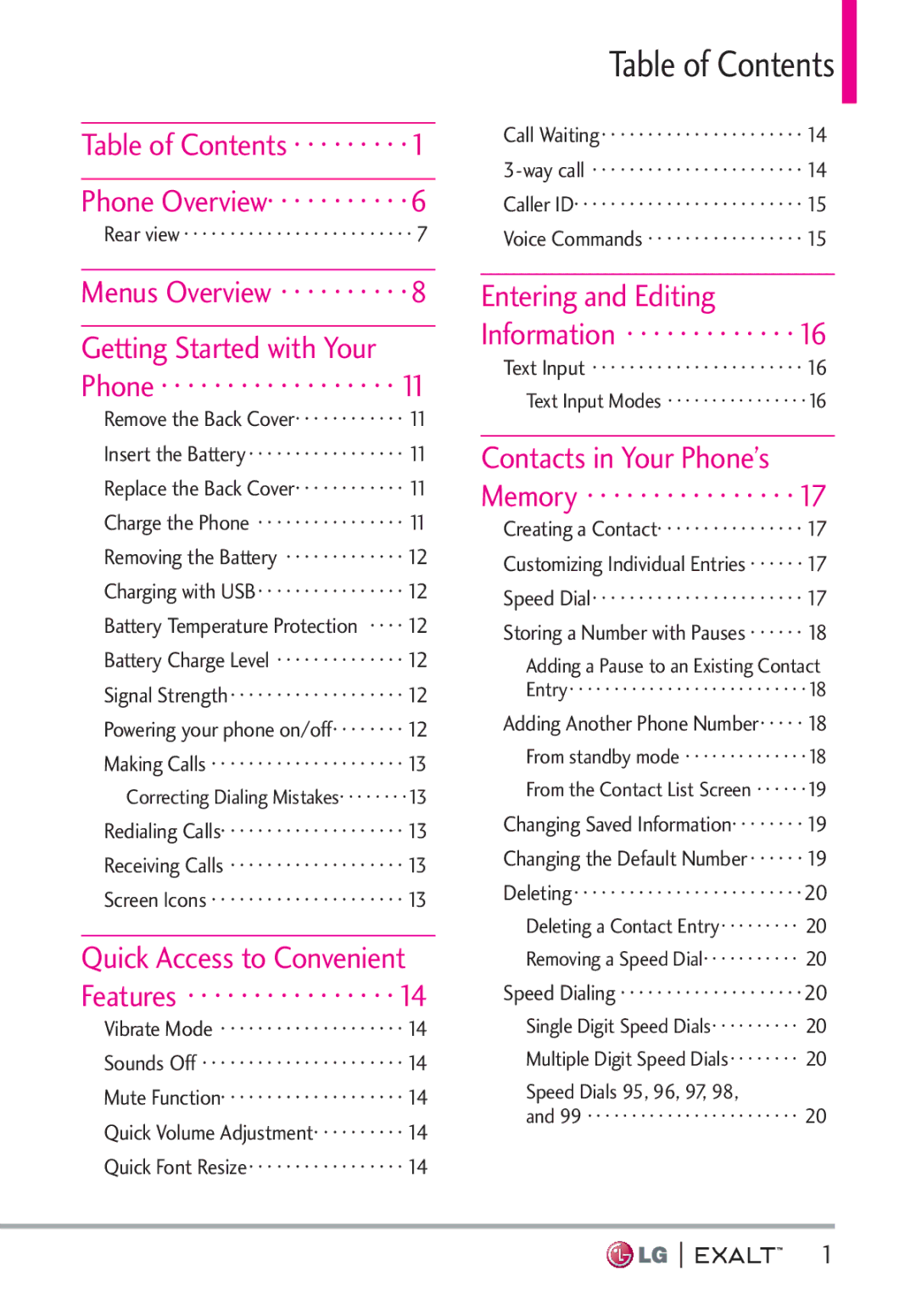 LG Electronics MFL67874301 manual Table of Contents 