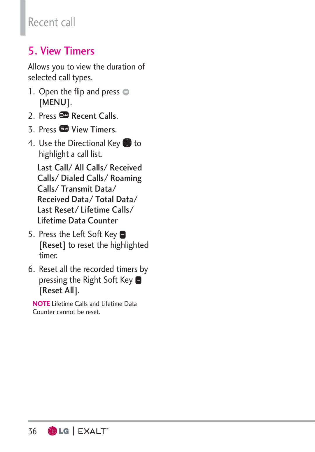 LG Electronics MFL67874301 manual Recent call, View Timers 