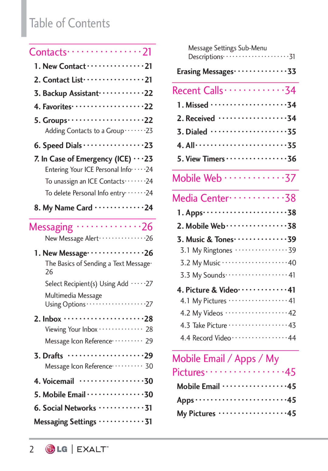 LG Electronics MFL67874301 manual Table of Contents 