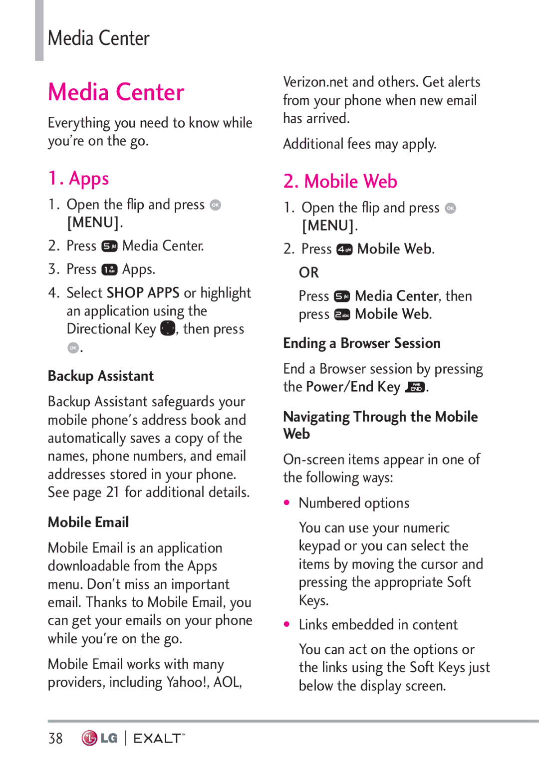 LG Electronics MFL67874301 manual Apps, Mobile Web 