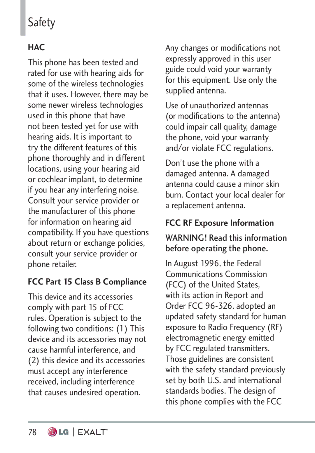 LG Electronics MFL67874301 manual FCC RF Exposure Information, FCC Part 15 Class B Compliance 