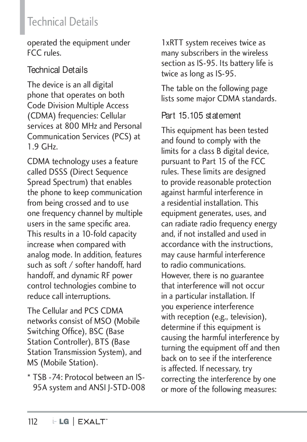 LG Electronics MFL67874301 manual Technical Details, Operated the equipment under FCC rules, 112 