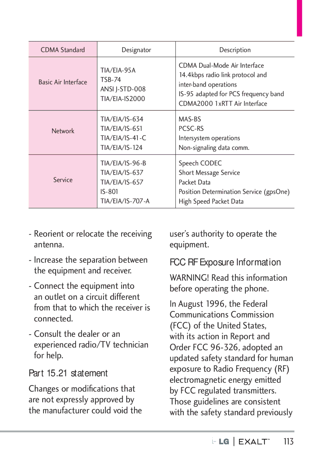 LG Electronics MFL67874301 manual User’s authority to operate the equipment, 113 