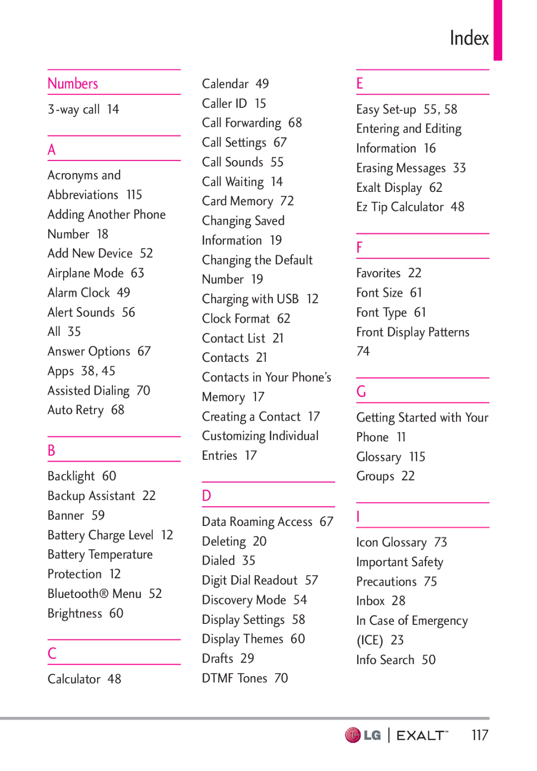 LG Electronics MFL67874301 manual Numbers, 117 