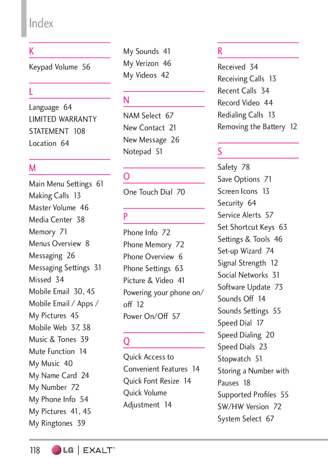 LG Electronics MFL67874301 manual Index, 118 