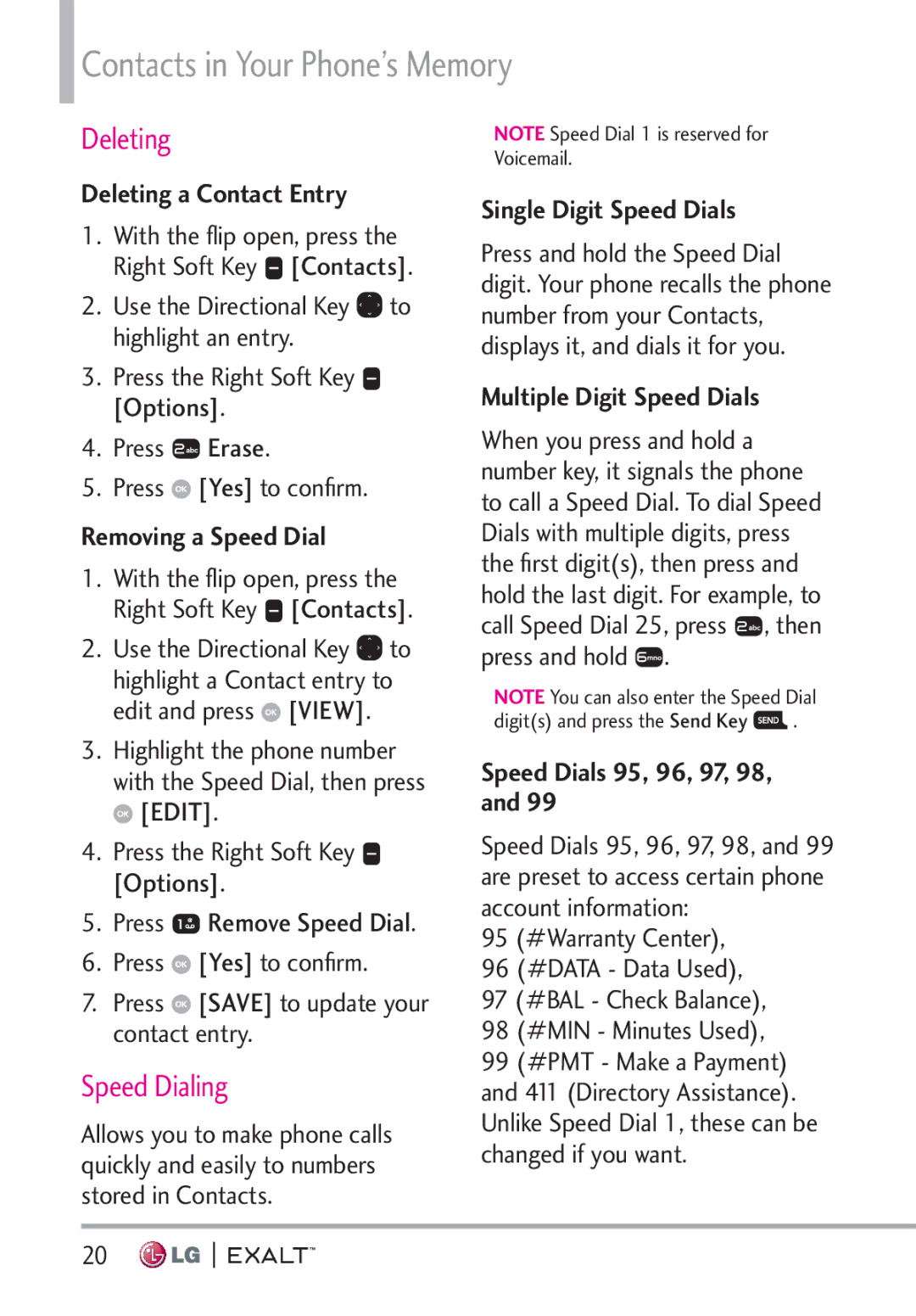 LG Electronics MFL67874301 manual Deleting, Speed Dialing 