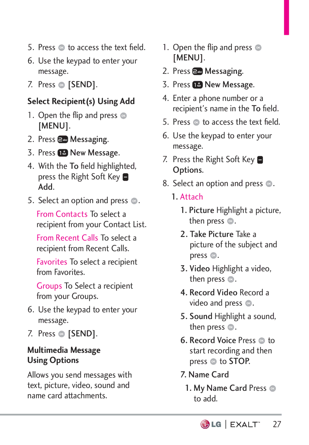 LG Electronics MFL67874301 manual Use the keypad to enter your message Press Send, Select Recipients Using Add 