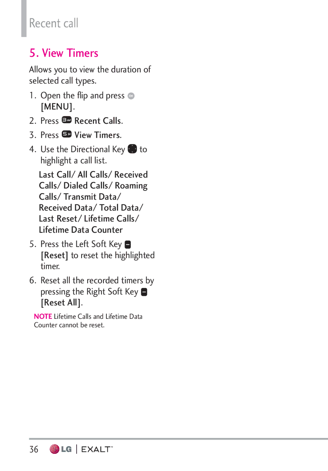 LG Electronics MFL67874301 manual Recent call, View Timers 