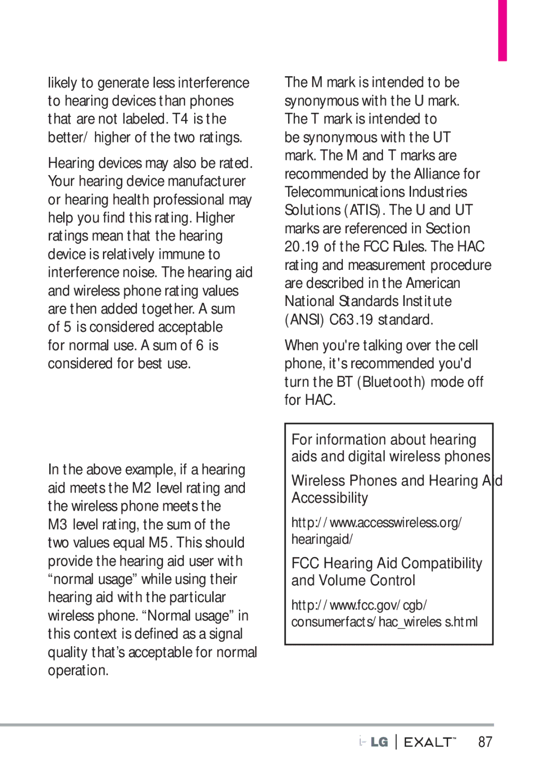 LG Electronics MFL67874301 manual Wireless Phones and Hearing Aid Accessibility Hearingaid 