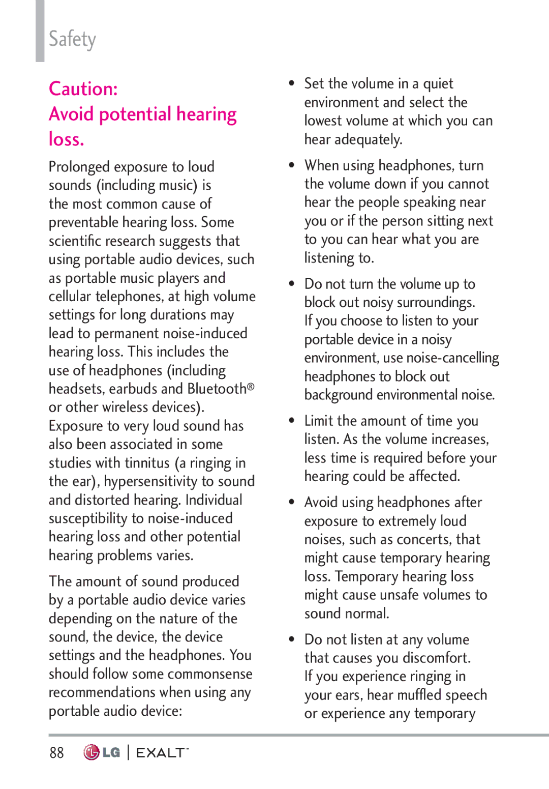 LG Electronics MFL67874301 manual Avoid potential hearing loss 