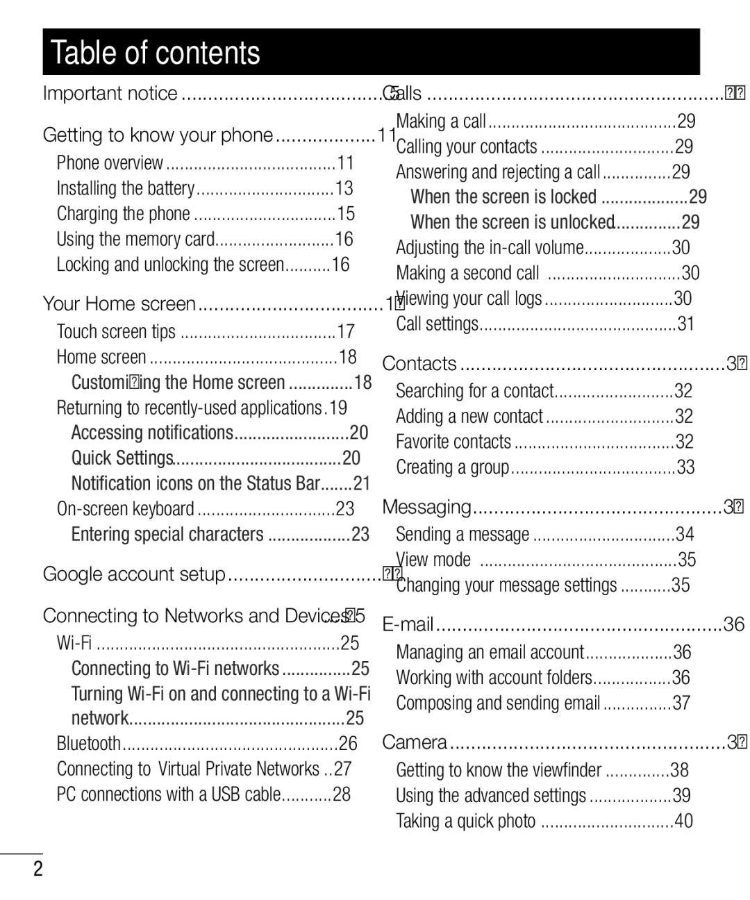 LG Electronics MFL67940201 manual Table of contents 