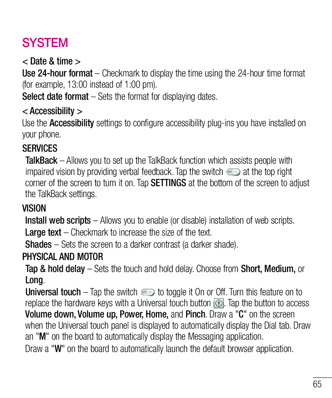 LG Electronics MFL67940201 manual Services, Vision, Shades Sets the screen to a darker contrast a darker shade 