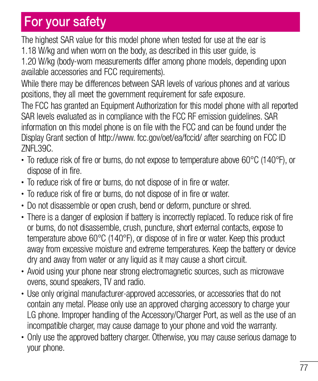 LG Electronics MFL67940201 manual For your safety 