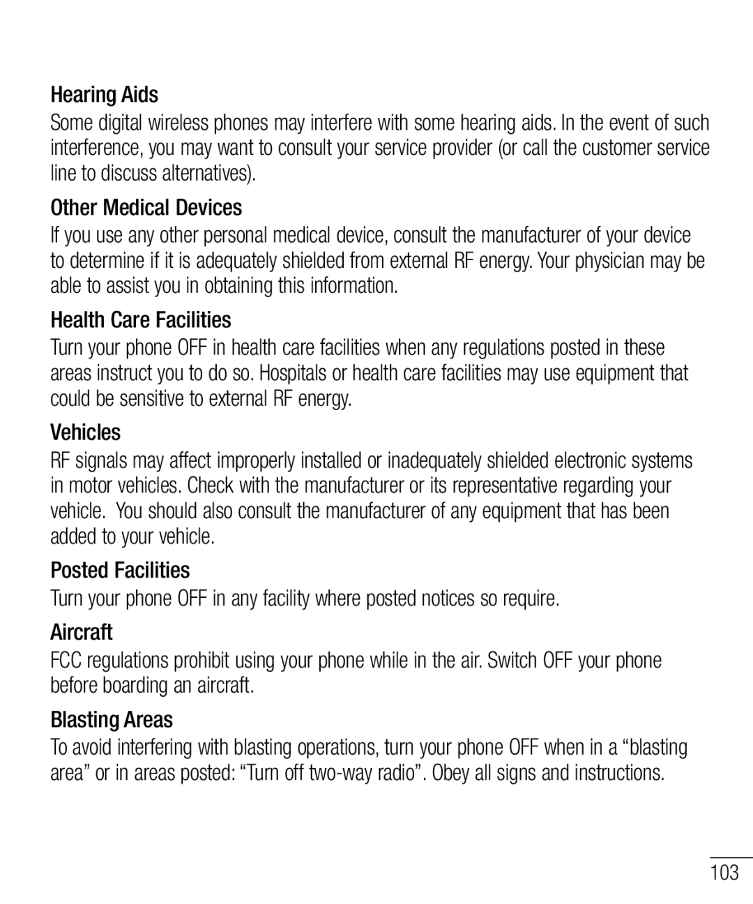 LG Electronics MFL68301001 (1.0) manual Hearing Aids, Other Medical Devices, Health Care Facilities, Vehicles 