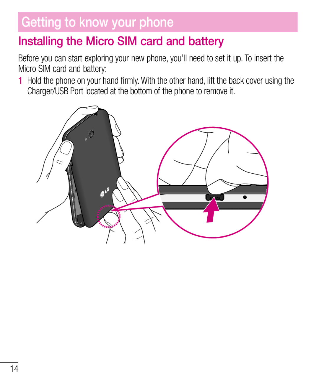 LG Electronics MFL68301001 (1.0) manual Installing the Micro SIM card and battery 