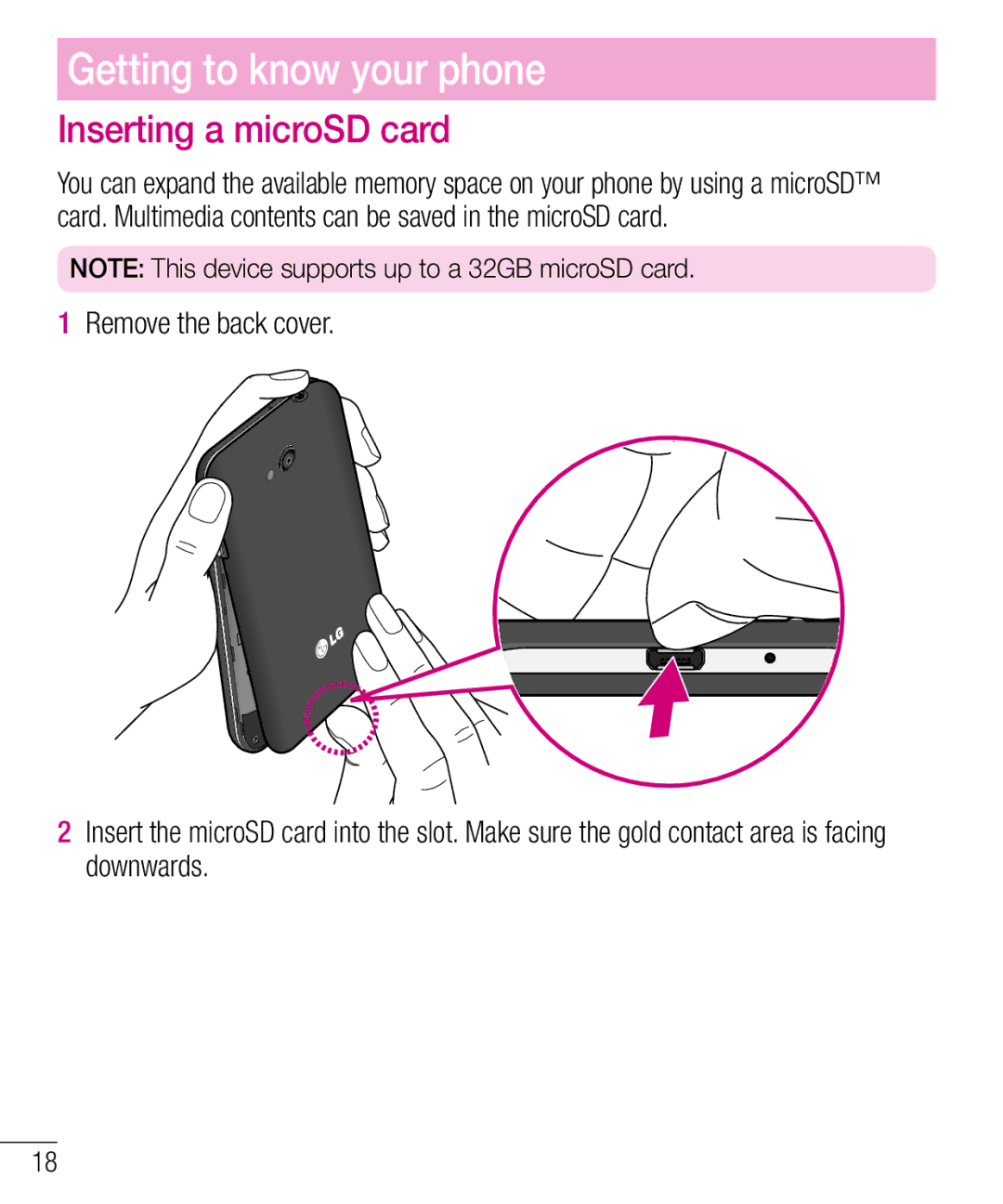 LG Electronics MFL68301001 (1.0) manual Inserting a microSD card 