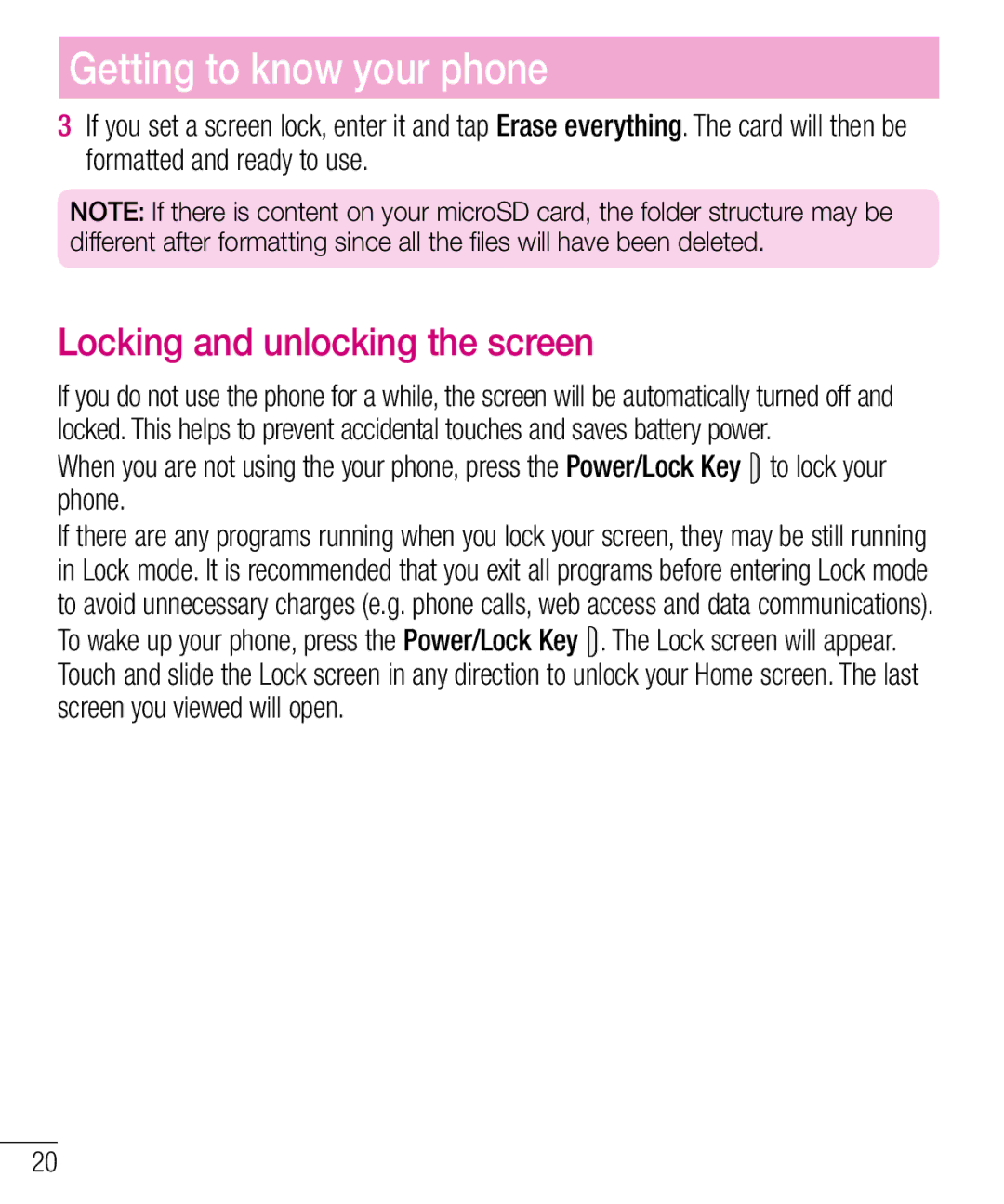 LG Electronics MFL68301001 (1.0) manual Locking and unlocking the screen 