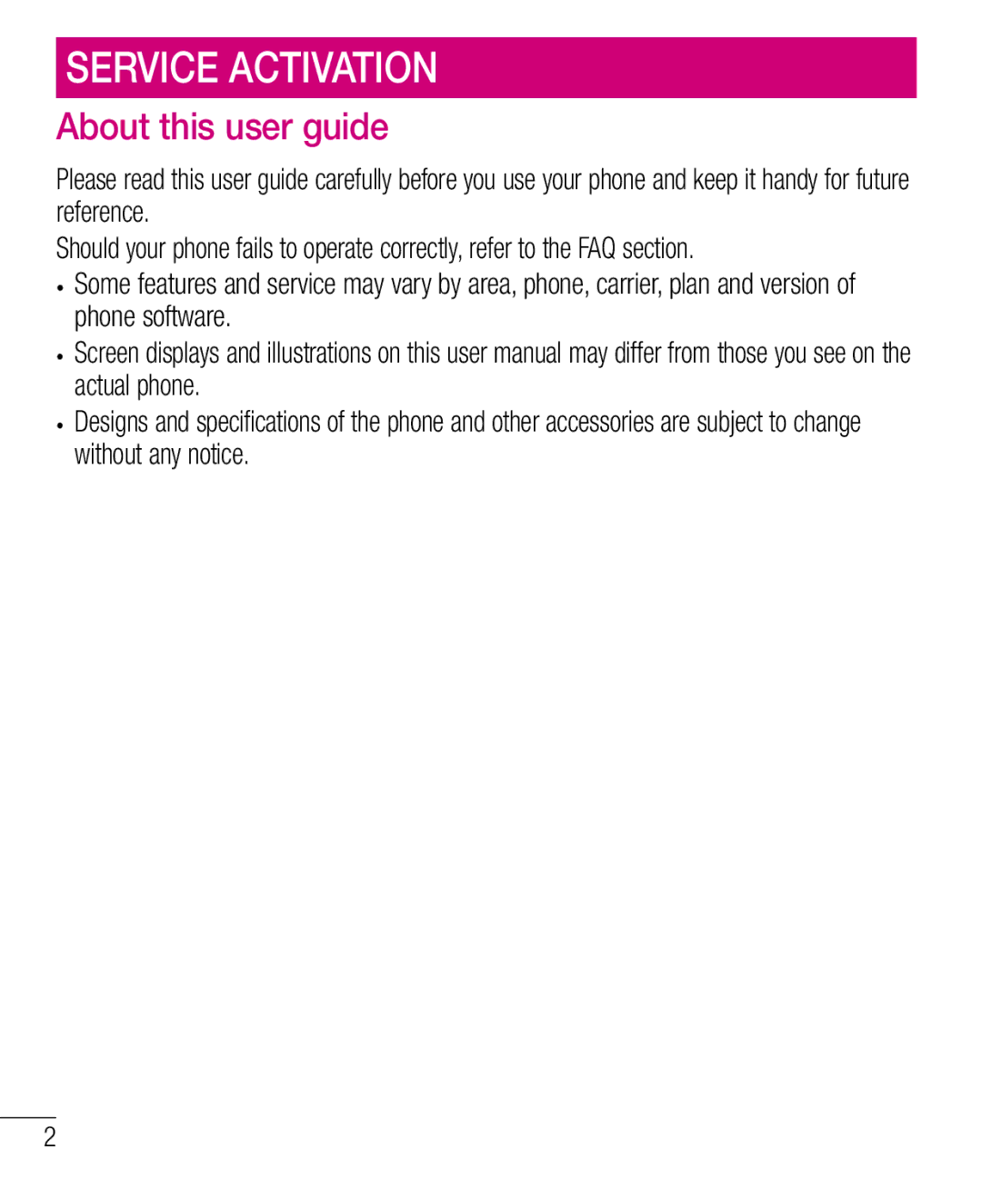 LG Electronics MFL68301001 (1.0) manual Service Activation, About this user guide 