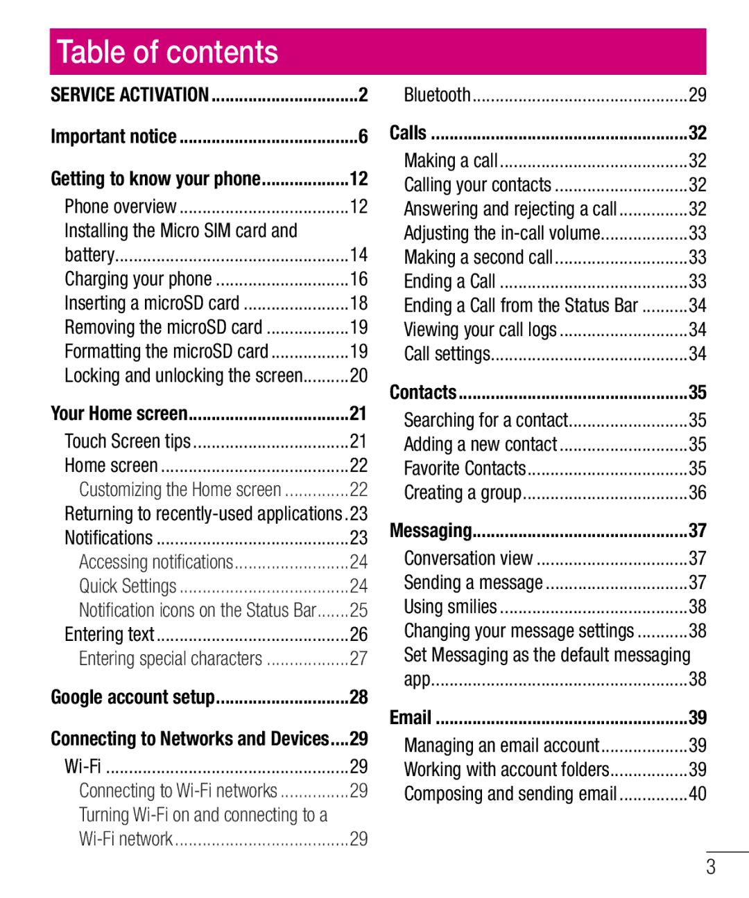 LG Electronics MFL68301001 (1.0) manual Table of contents 