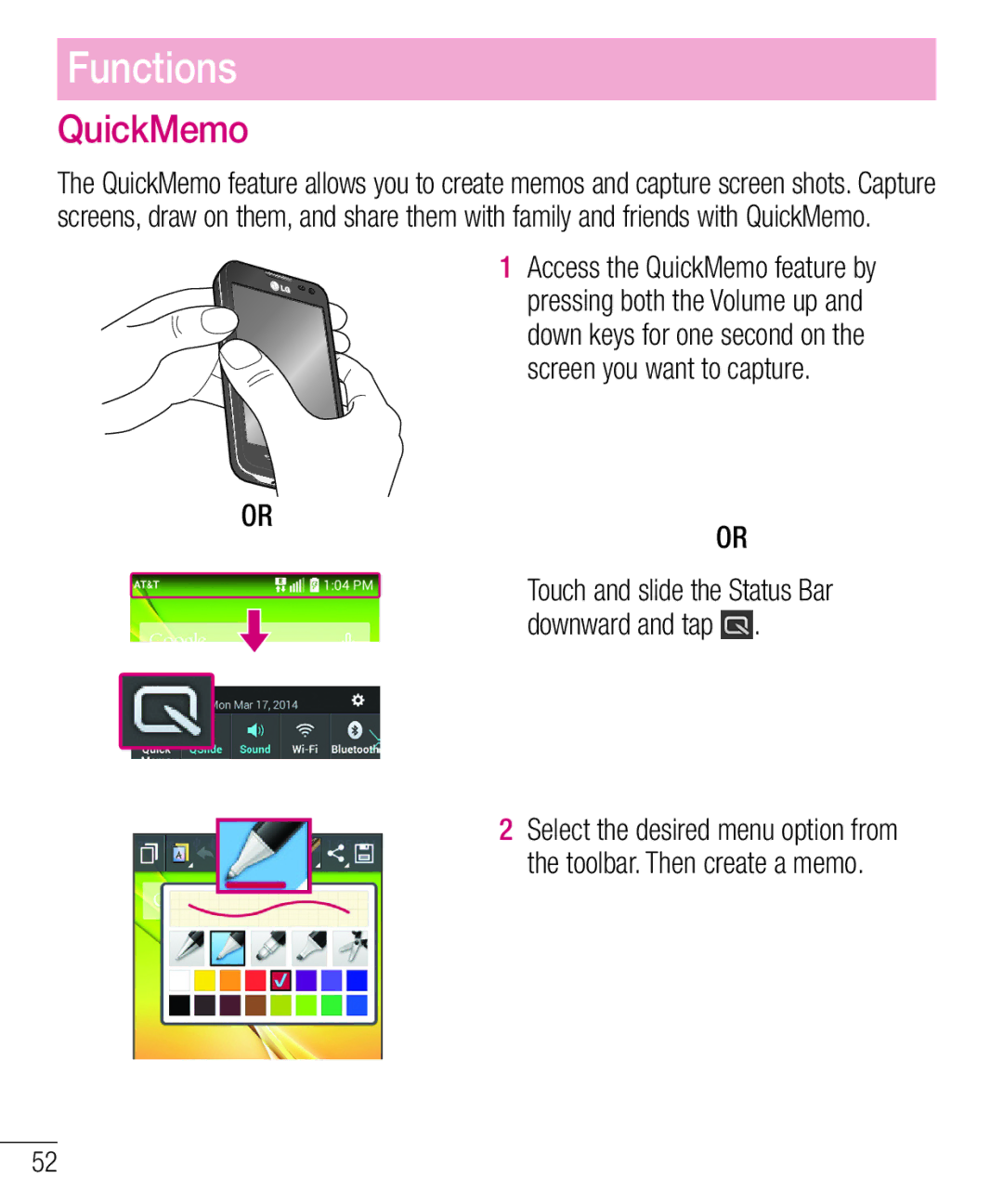 LG Electronics MFL68301001 (1.0) manual QuickMemo 