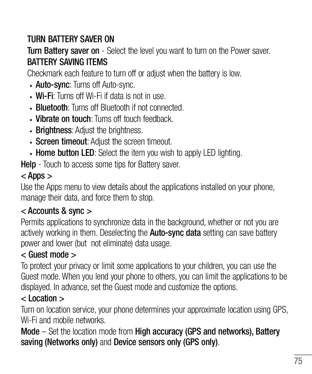 LG Electronics MFL68301001 (1.0) manual Apps, Accounts & sync, Guest mode 