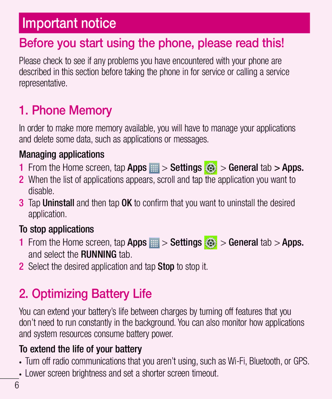 LG Electronics MFL68301001 (1.0) manual Important notice, Before you start using the phone, please read this, Phone Memory 