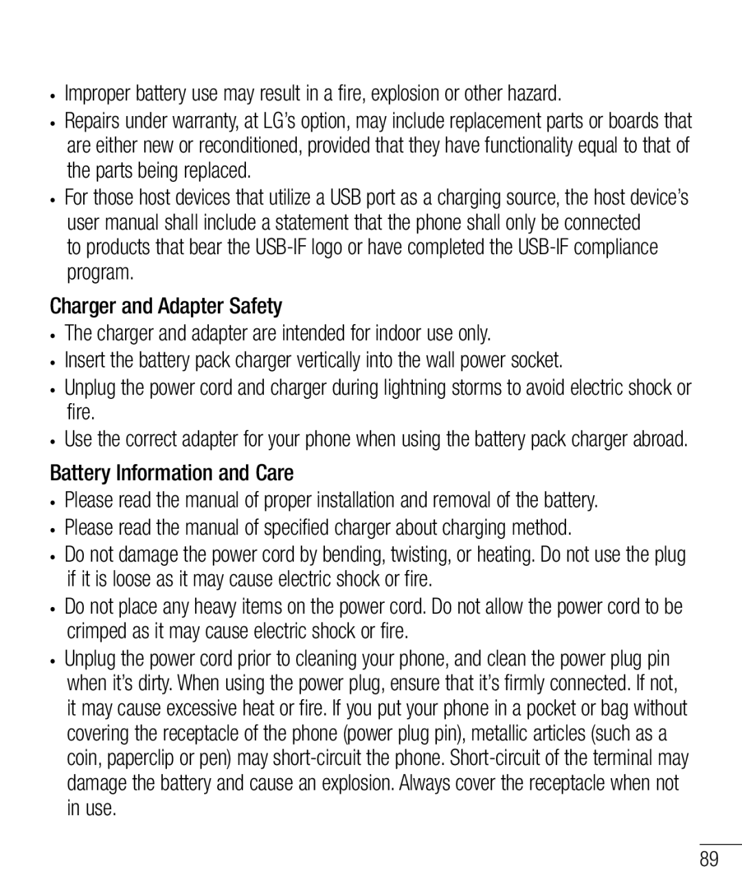 LG Electronics MFL68301001 (1.0) manual Battery Information and Care 