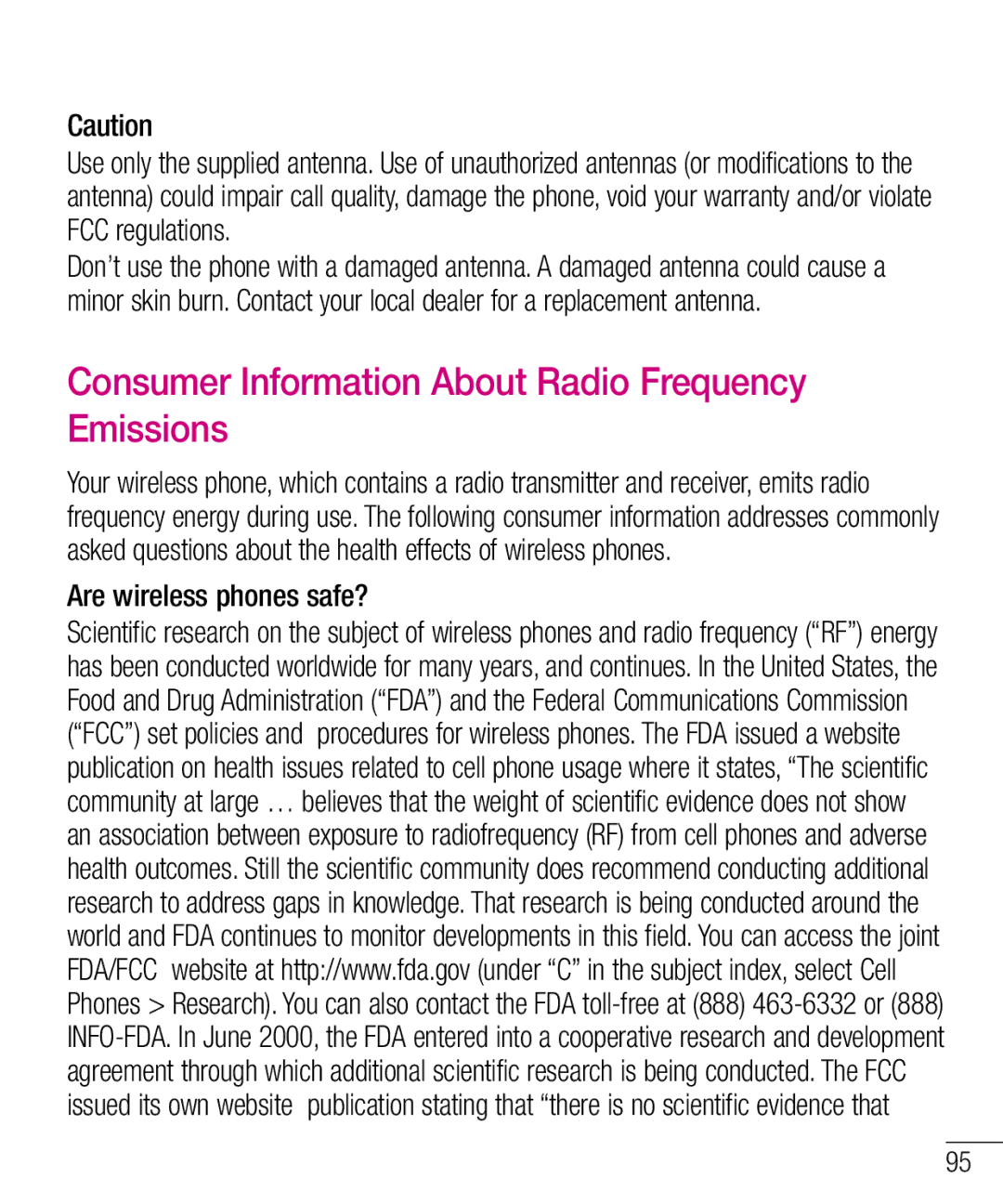 LG Electronics MFL68301001 (1.0) manual Consumer Information About Radio Frequency Emissions, Are wireless phones safe? 