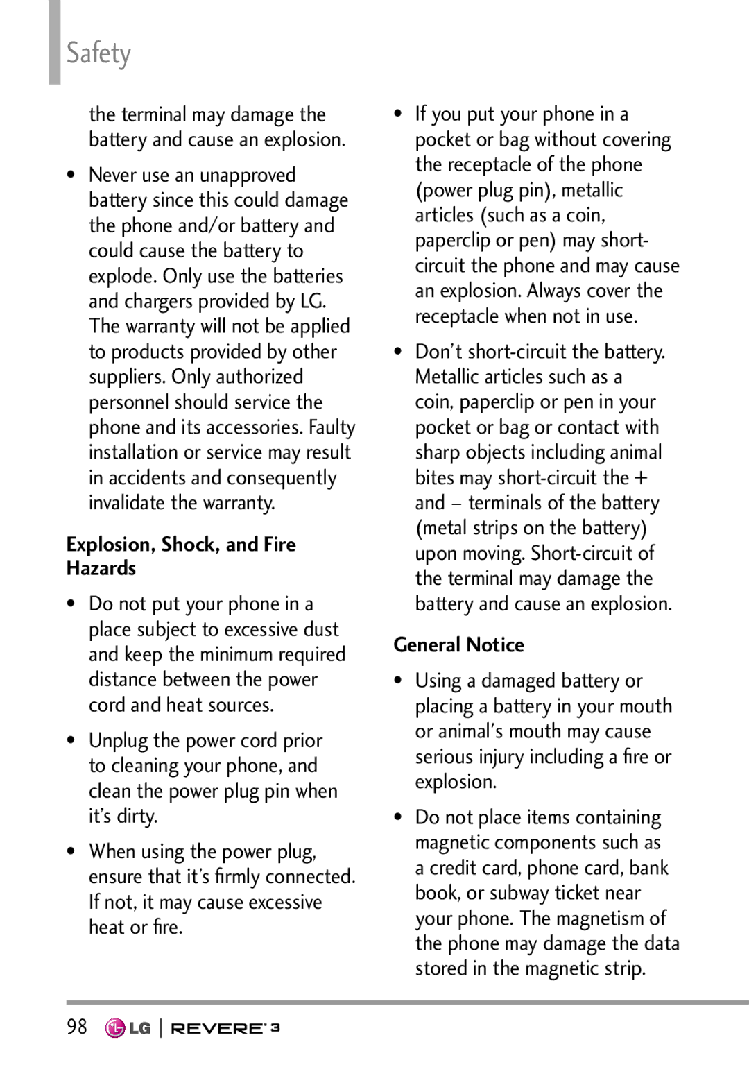 LG Electronics MFL68526201 manual Explosion, Shock, and Fire Hazards, General Notice 