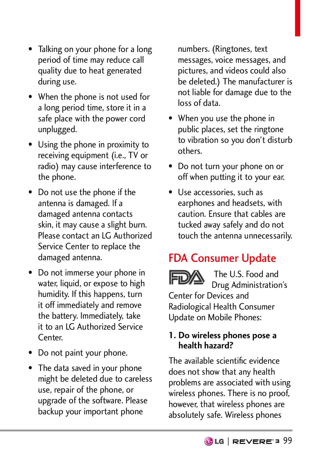 LG Electronics MFL68526201 manual FDA Consumer Update, Do not paint your phone, U.S. Food Drug Administration’s 