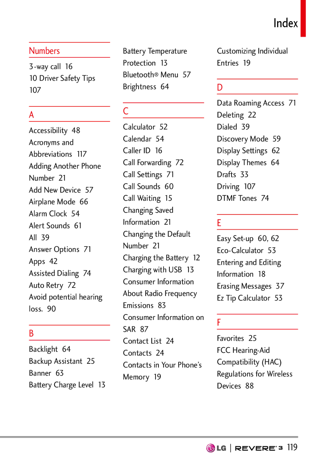 LG Electronics MFL68526201 manual Numbers, 119 