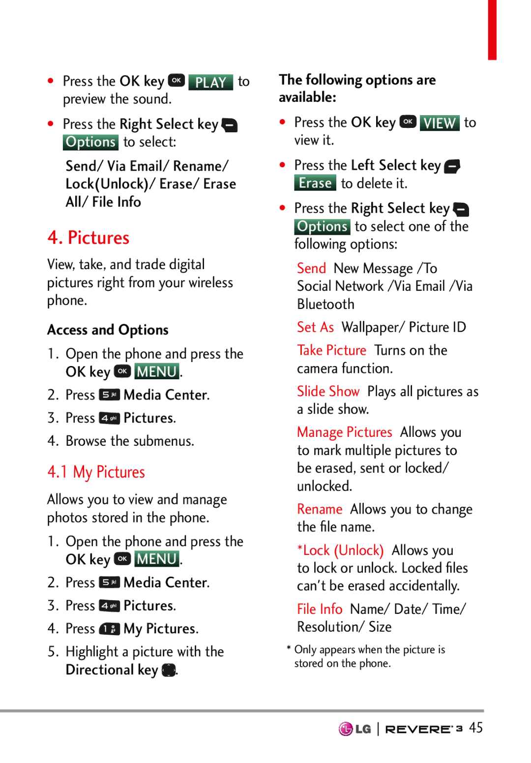 LG Electronics MFL68526201 manual Pictures, Following options are available, Rename Allows you to change the ﬁle name 