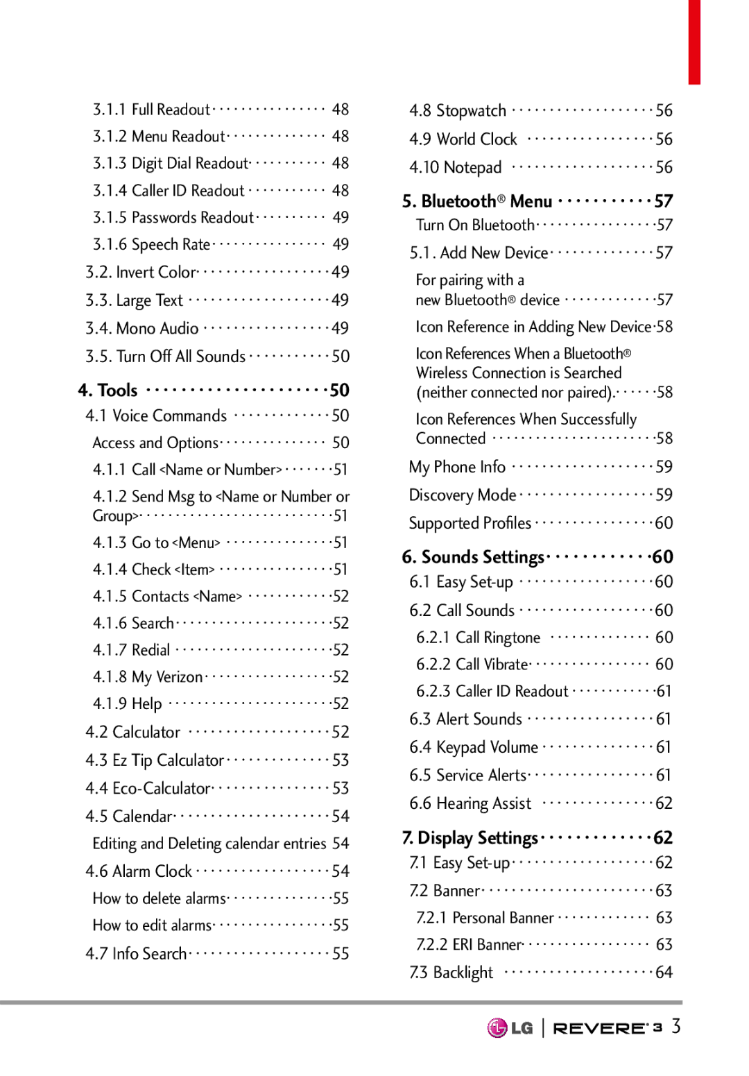 LG Electronics MFL68526201 manual Bluetooth Menu · · · · · · · · · · ·57, Sounds Settings· · · · · · · · · · · ·60 