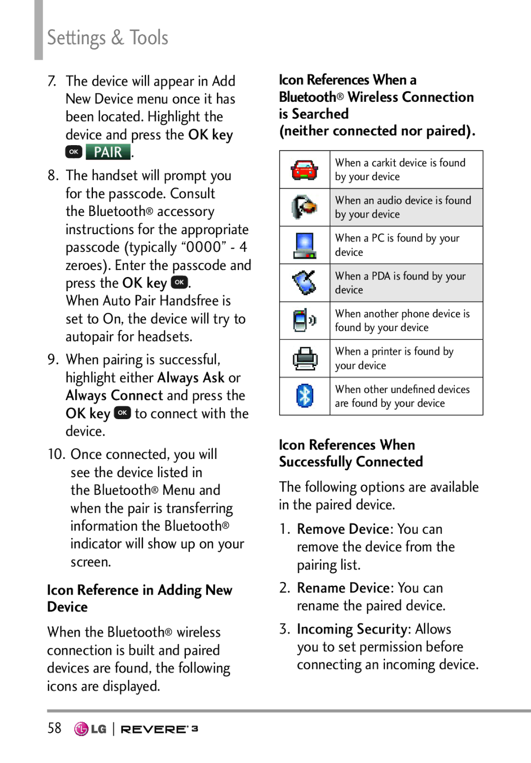 LG Electronics MFL68526201 manual Icon Reference in Adding New Device, Icon References When Successfully Connected 