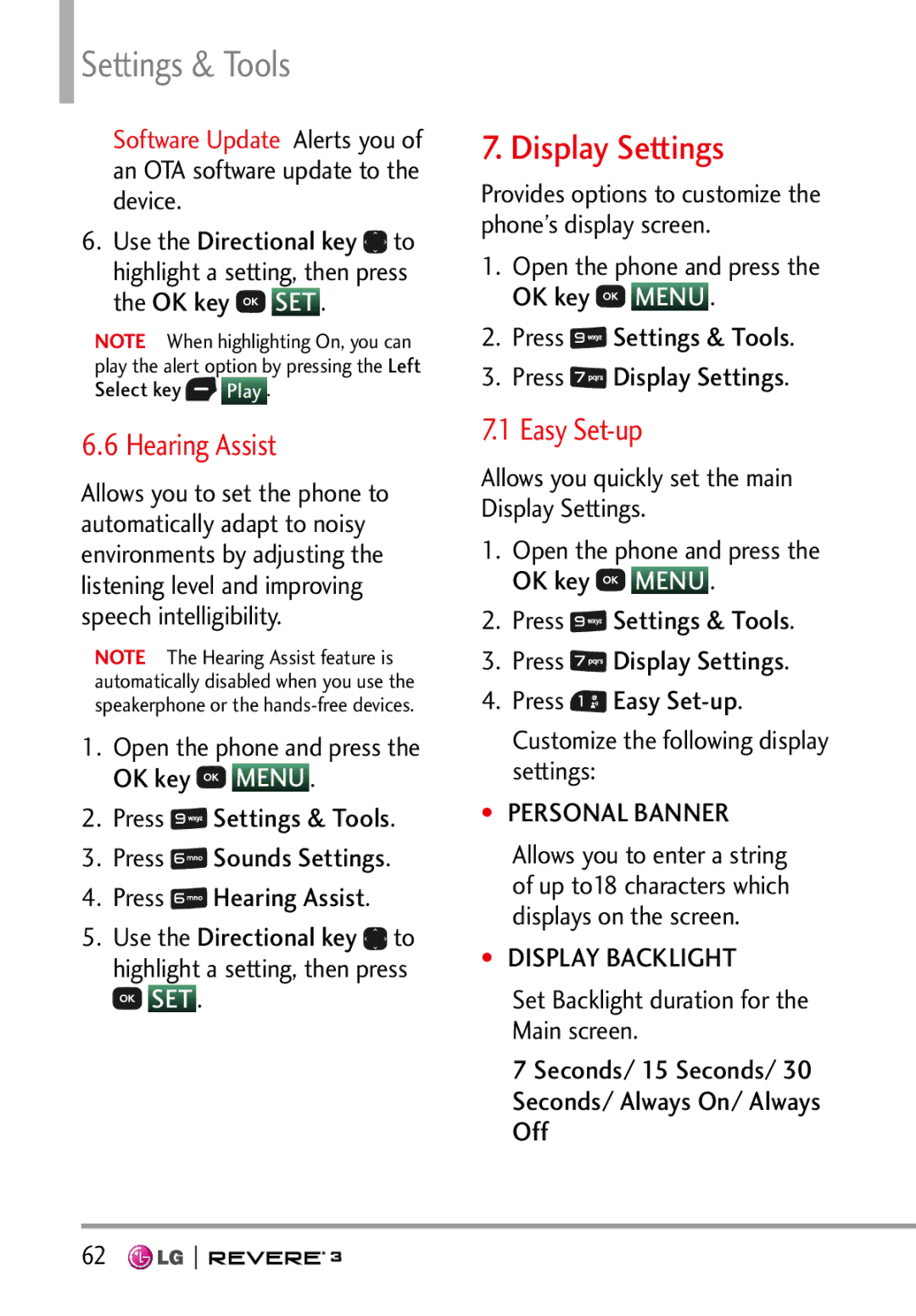 LG Electronics MFL68526201 manual Display Settings, Hearing Assist 