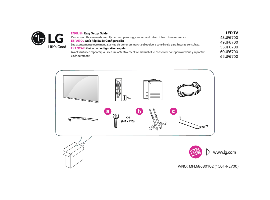 LG Electronics 65UF6700, MFL68685902 (1502-REV01), 43UF6700, 49UF6700, 55UF6700, 60UF6700 owner manual Led Tv 