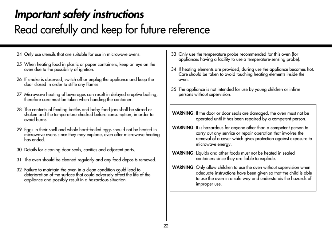 LG Electronics MH-6047G, MH-6048SS, MH-6047C Important safety instructions, Read carefully and keep for future reference 