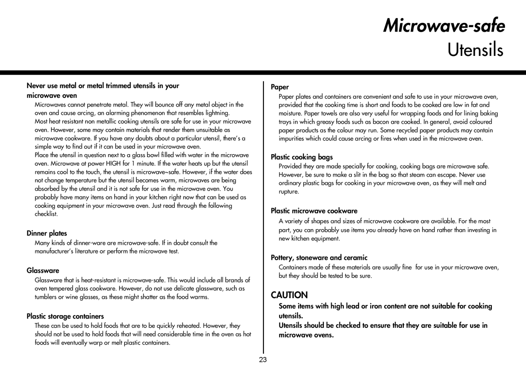 LG Electronics MH-6047C, MH-6047G, MH-6048SS instruction manual Microwave-safe, Utensils 