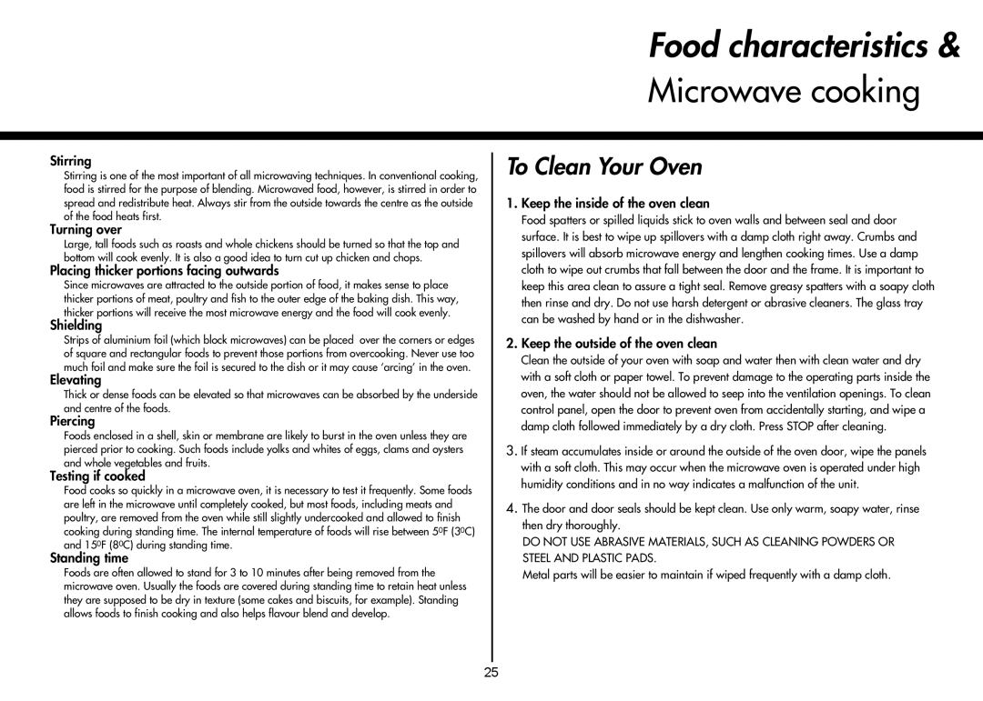 LG Electronics MH-6048SS, MH-6047G, MH-6047C instruction manual Food characteristics, Microwave cooking 