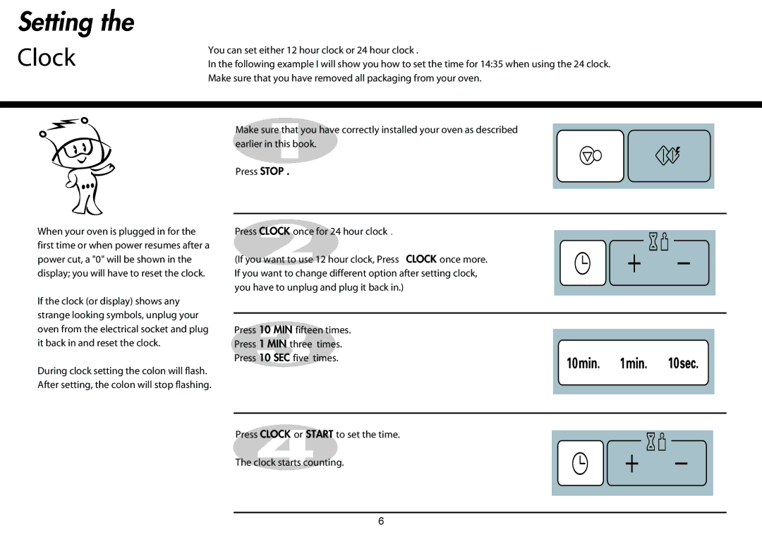 LG Electronics MH-6047G, MH-6048SS, MH-6047C instruction manual Setting, Clock 