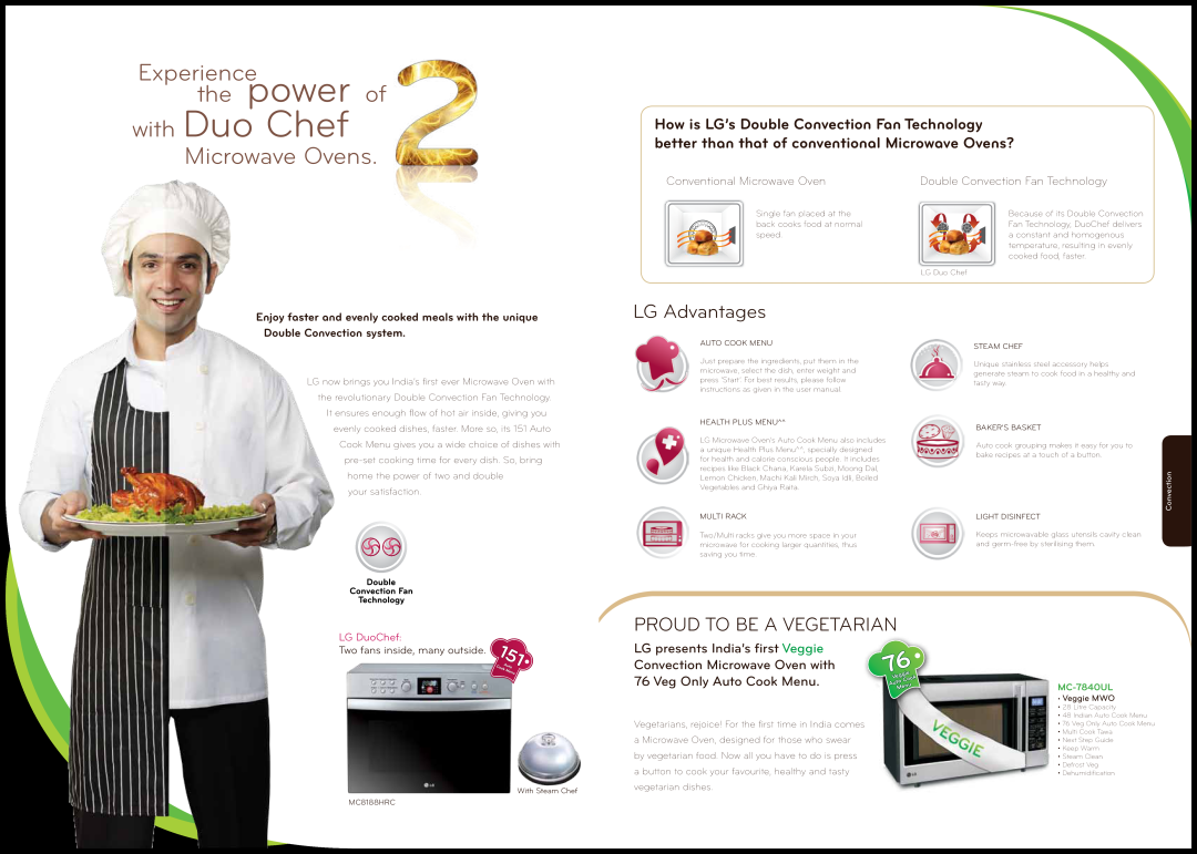 LG Electronics MJ3281BCG manual LG Advantages, Proud To Be A Vegetarian, LG presents India’s first Veggie, with Duo Chef 