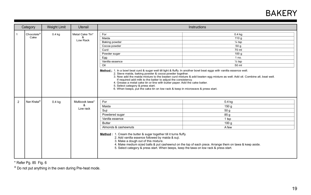 LG Electronics MJ3281CG owner manual Bakery 