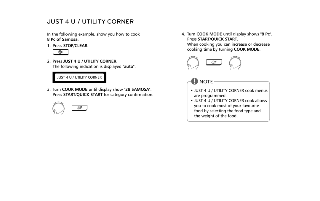 LG Electronics MJ3281CG owner manual Just 4 U / Utility Corner 