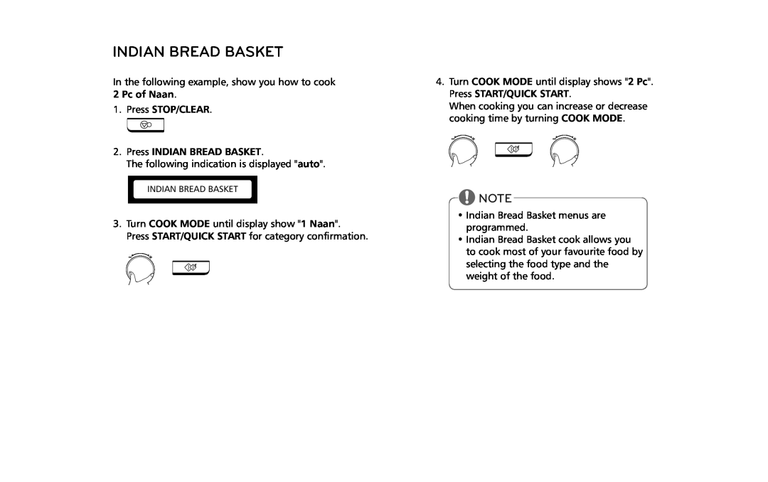 LG Electronics MJ3281CG owner manual Indian Bread Basket, Press STOP/CLEAR 2.Press INDIAN BREAD BASKET 