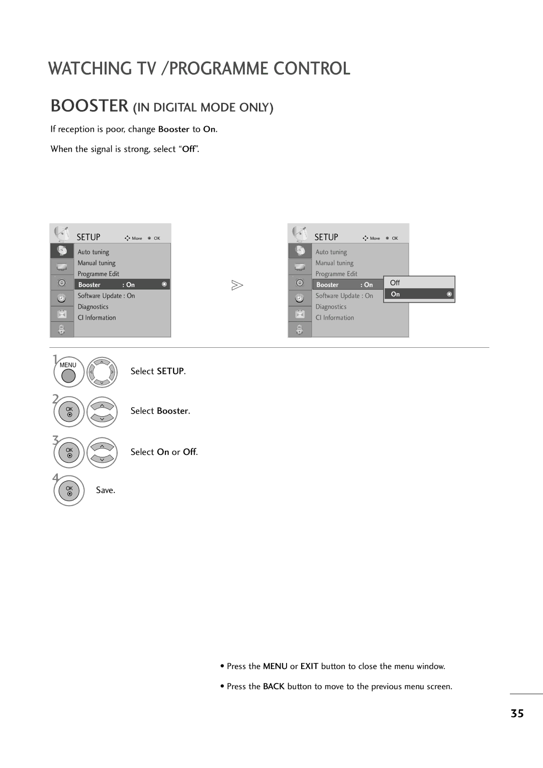 LG Electronics MM22009944DD, MM11999944DD, MM22229944DD owner manual Booster in Digital Mode only, OK Save 