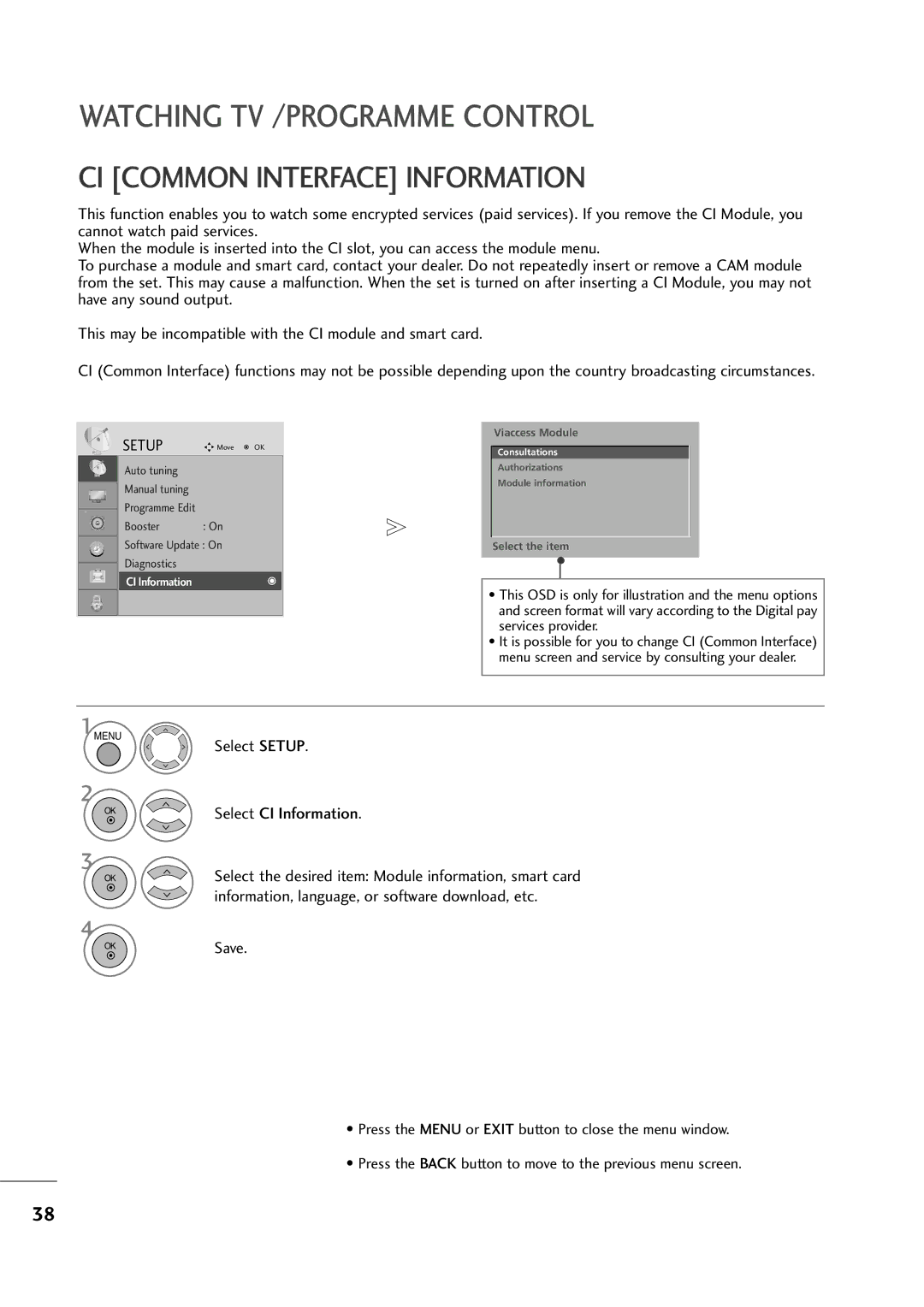 LG Electronics MM22009944DD, MM11999944DD, MM22229944DD owner manual CI Common Interface Information, Select CI Information 